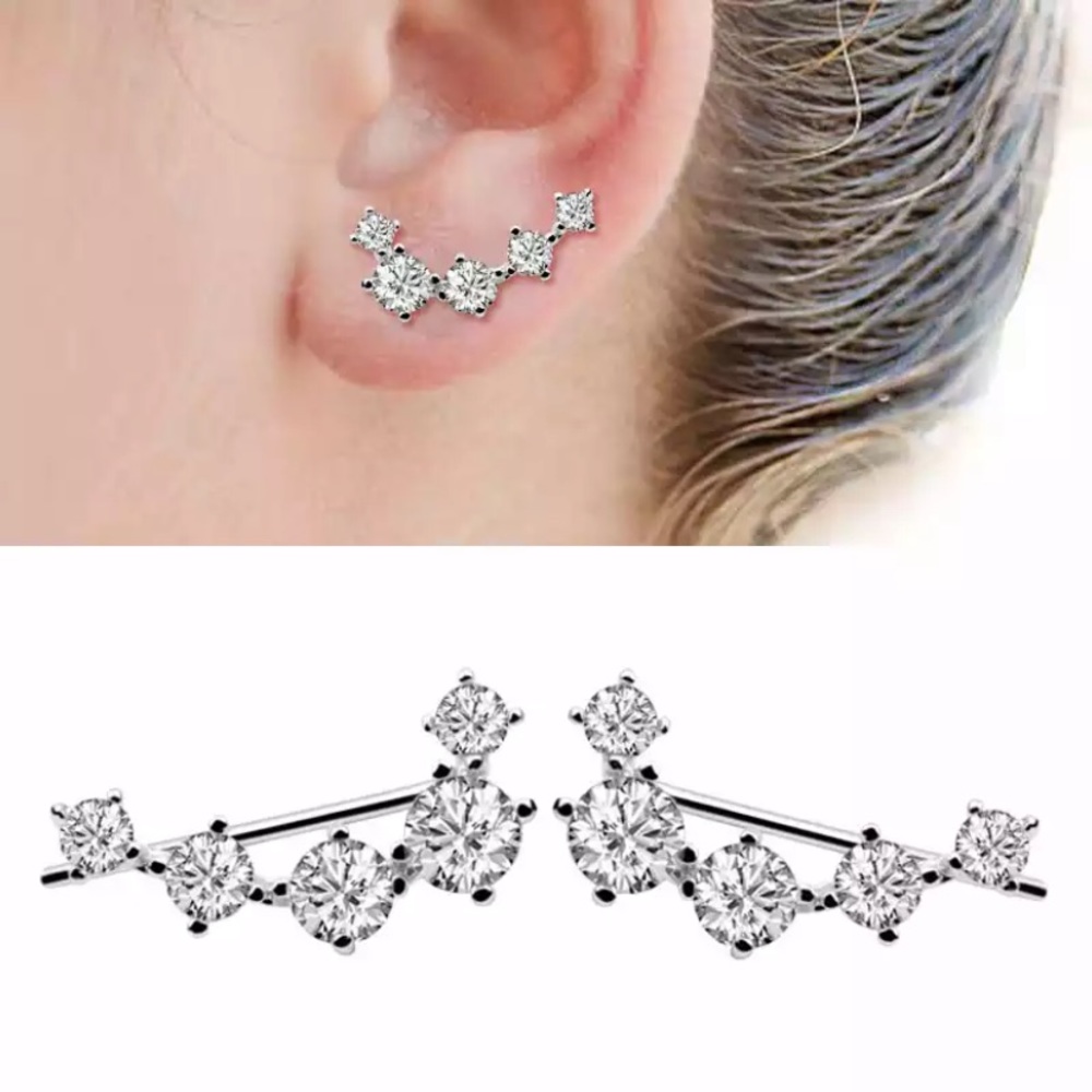 New Crystal Rhinestone Silver Ear Crawler